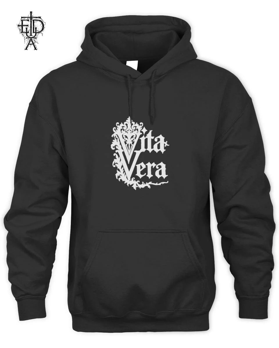Compra Tedua Scritta Vita Vera Gotico Bianco Su Nero T-Shirt 2 Abbigliamento Tedua Scritta Vita Vera