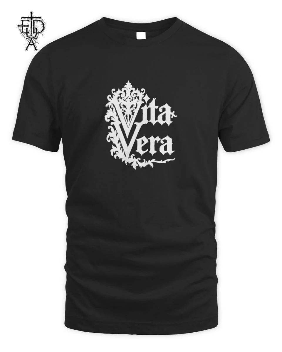 Compra Tedua Scritta Vita Vera Gotico Bianco Su Nero T-Shirt 1 Abbigliamento Tedua Scritta Vita Vera